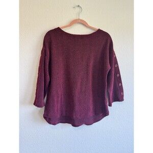 Liz Claiborne Women's Red 3/4 Sleeve Knit Sweater Boat Neck Button Accent Large